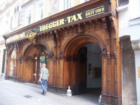 This is the Edegger-Tax Bakery with the splendid wooden shop facade. It's been in business since 1569